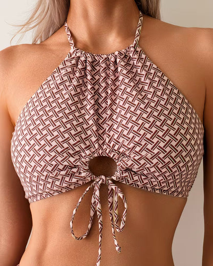 Bikini Urlaubs-Stil Geometrisch Halsschlaufe Zweiteiler