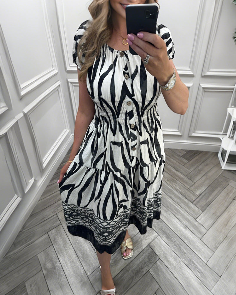 Kleid Knopfdesign Geometrisch Kurzärmelig