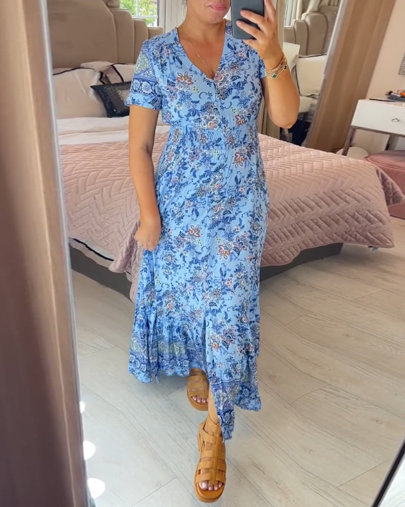🌷🌷Kleid mit Blumendruck und V-Ausschnitt