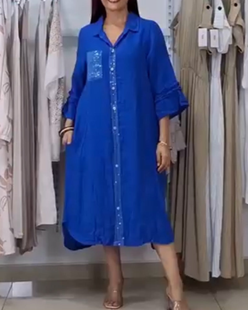 Hemdkleid Glockenärmel Pailletten Patchwork