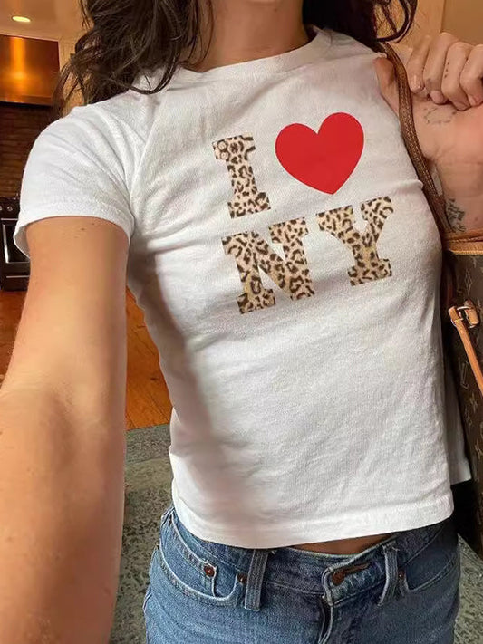 Kontrastfarbenes T-Shirt mit Amerikanischer Beschriftung in Kurzarm