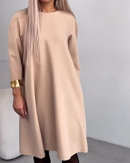 Kleid Knopfleisten-Design Raglanärmel einfarbig