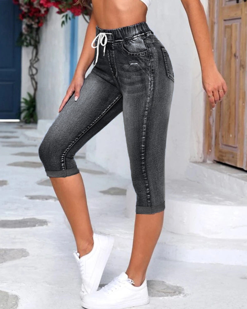 Jeans Kordelzug Hohe Taille Distressed