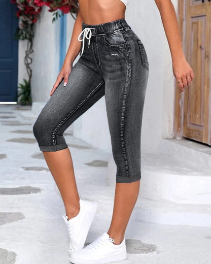 Jeans Kordelzug Hohe Taille Distressed