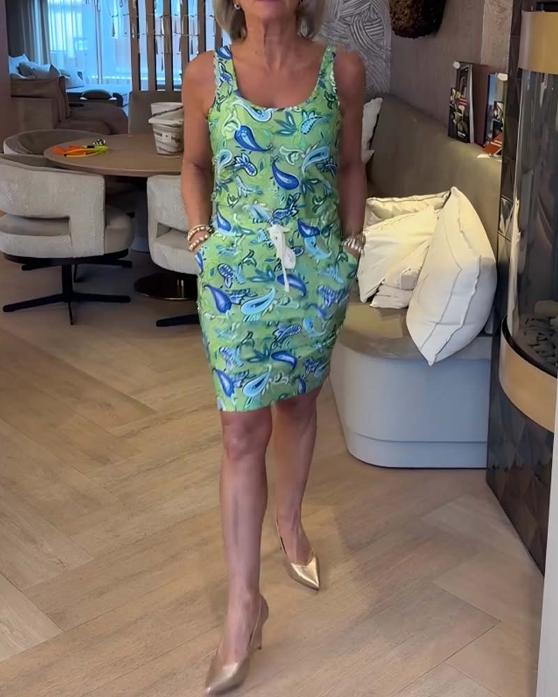 Kleid Ärmellos Figurbetont Träger Cashew Blüte