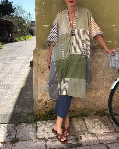 Kleid Kariert Gestreift Patchwork Locker
