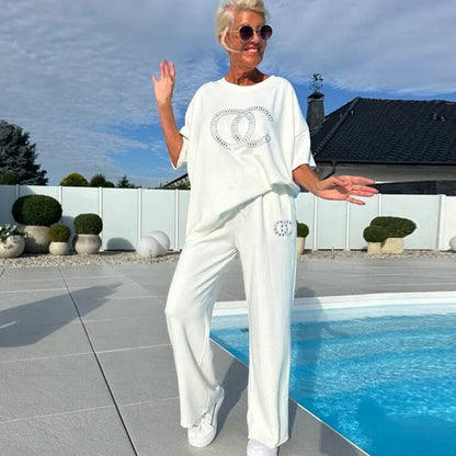 🌻Sommer-Hot-Sale - 50% Rabatt🌸Lässiges zweiteiliges Set für Frauen, einfarbiger Pullover und lockere Hose