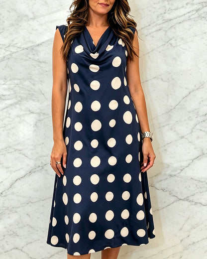 Kleid Ärmellos Muster Tupfen Cowl-Neck