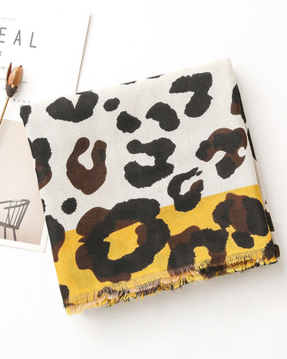 Damen Schal Leopard Patchwork Print Fransen Schal