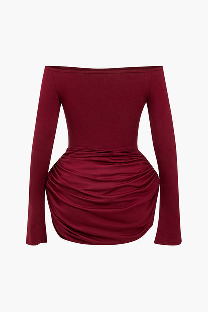 Einfarbiges Y2k Rüschen Off Shoulder Mini Kleid