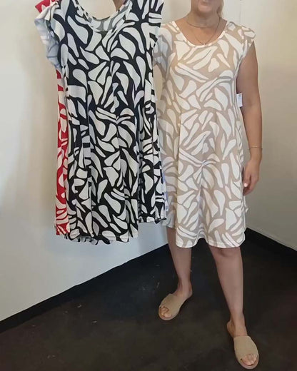 Kleid Kleine Flügelärmel Runder Hals Geometrischer Druck