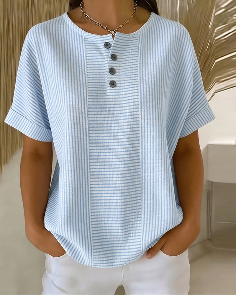 Bluse Gestreift Henley-Kragen Kurzarm