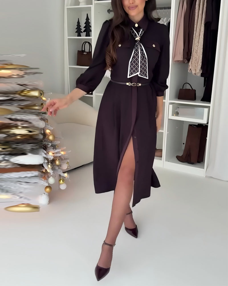 Kleid Elegant Revers Langarm