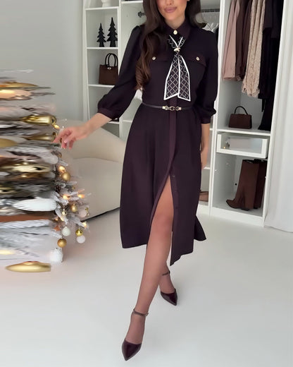 Kleid Elegant Revers Langarm