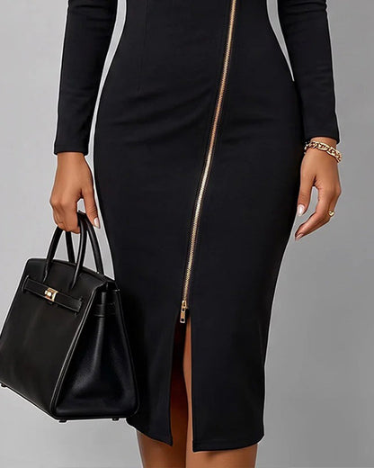 Kleid Revers Diagonal Reißverschluss Schlitz