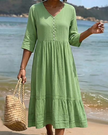 Kleid V-Ausschnitt Knopfleiste A-Saum