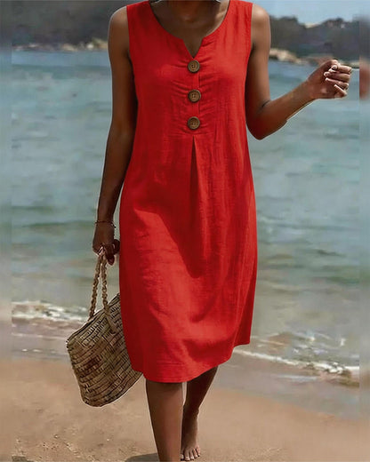 Kleid Geknöpft Ärmellos