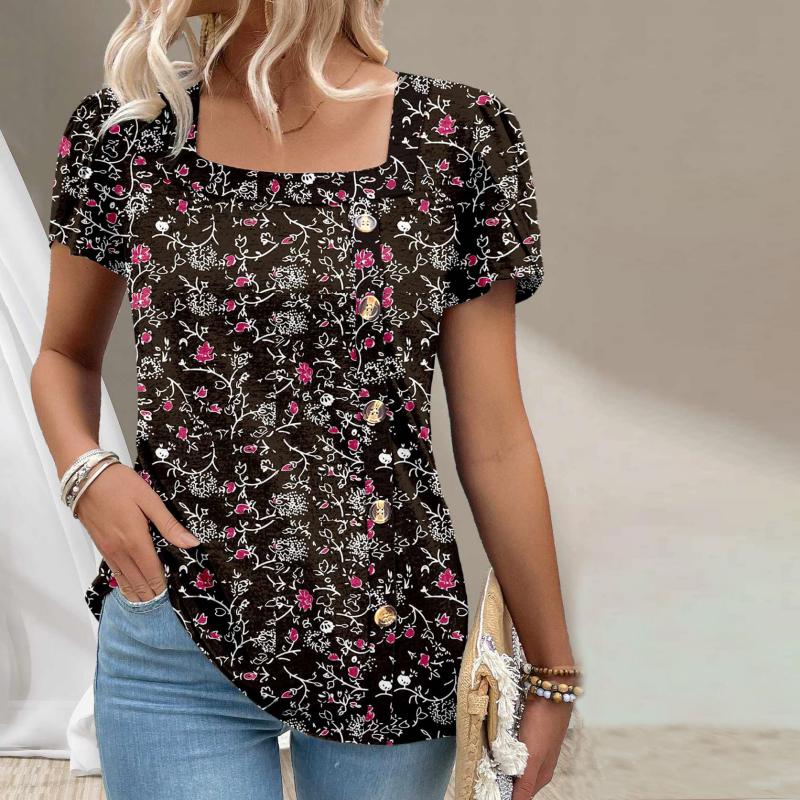 Vintage Bluse Mit Blumendruck Mehrfarbig