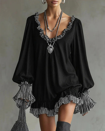 Kleid mit Rüschen Laternenärmeln kurze Länge