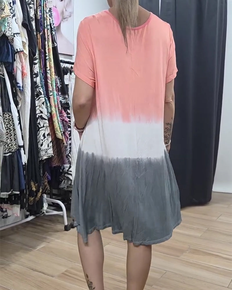 Kleid Rundhals Colorblock Casual