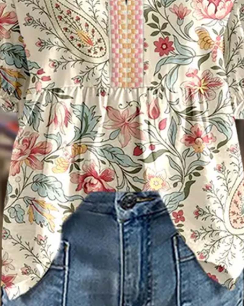 Bluse Bubble Kurzarm Bedruckt Puppe