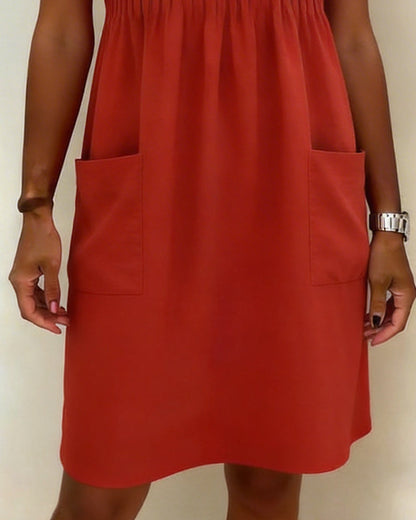 Kleid Plissiert Tasche Kurzarm