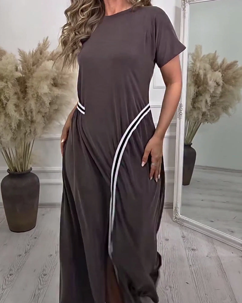 Kleid Einfarbig Lässig Schlitz