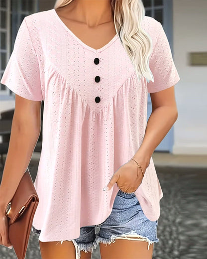 T-Shirt casual ausgeschnittener V-Ausschnitt kurzarm