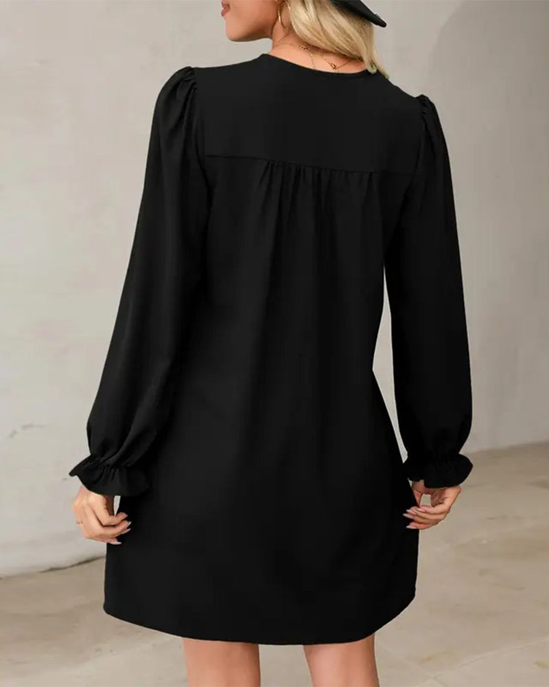Kleid Plissiert V-Ausschnitt Langarm