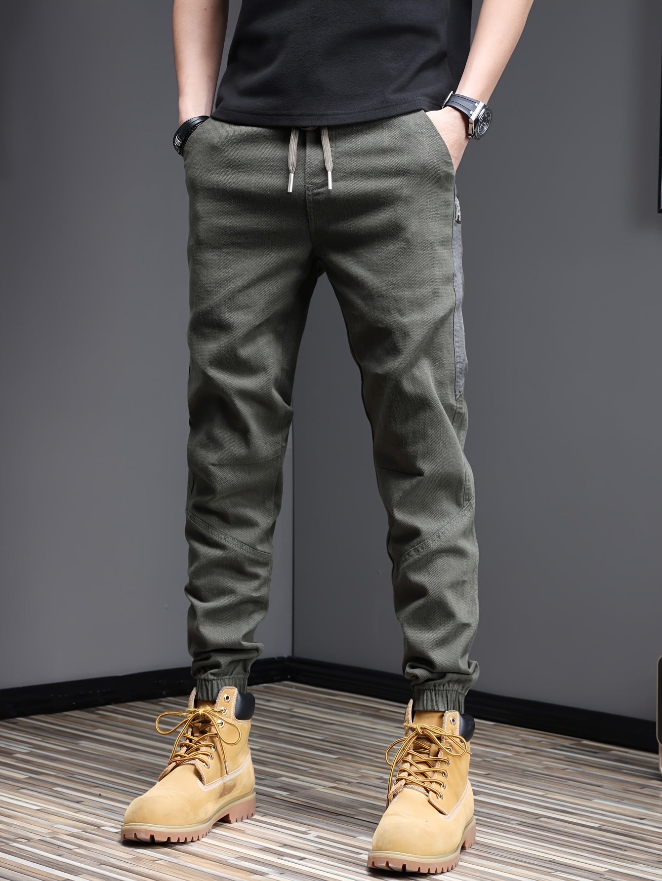 Olive green drawstring jogger pants - Kevin