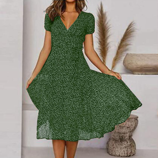 Green V-neck summer dress - Lina