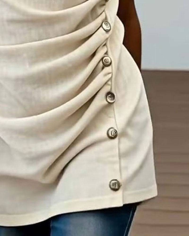 Bluse Slim Fit Drapierter Ausschnitt Kurzarm