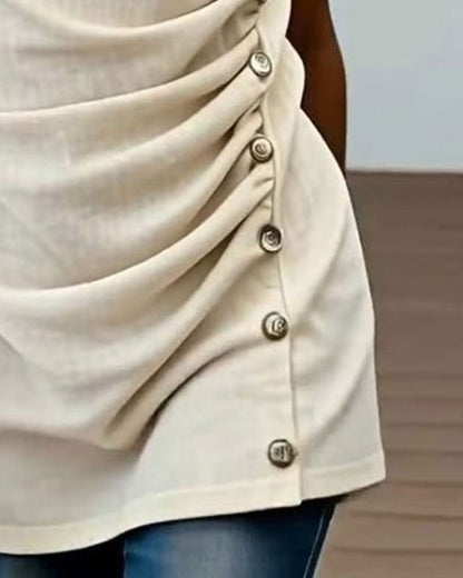 Bluse Slim Fit Drapierter Ausschnitt Kurzarm