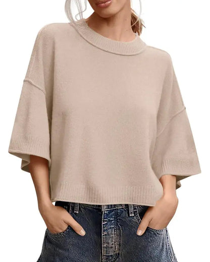 Pullover Einfarbig Loose Fit Lässig Halbarm