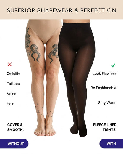 Transparentes Panel Mit Fleece-Gefütterter Strumpfhose Stay-Warm Bauchkontrolle Sheer-Effekt Strumpfhose Bodysuit Schwarz Basic