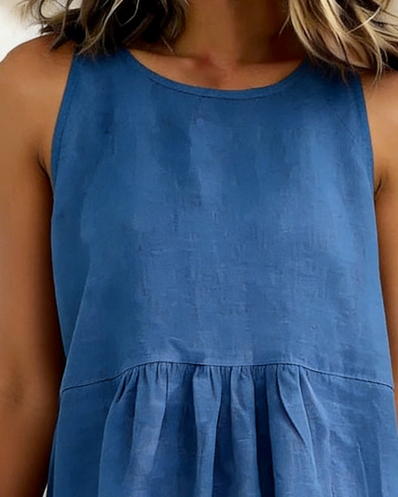 Kleid ärmellos Unifarben Tasche Casual