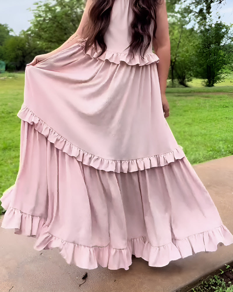 Langes Kleid Träger Rüschensaum