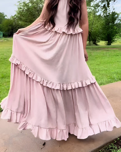 Langes Kleid Träger Rüschensaum