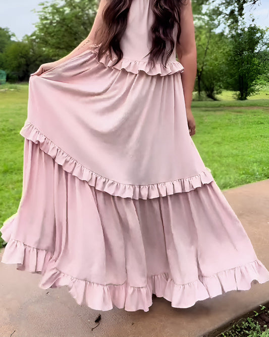 Langes Kleid Träger Rüschensaum