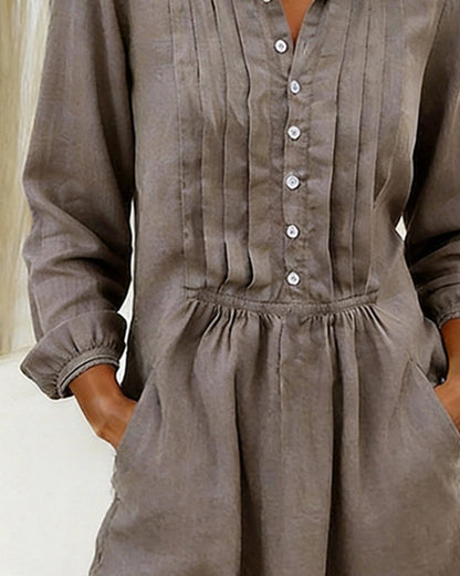 Kleid einfarbig Puffärmel geknöpft