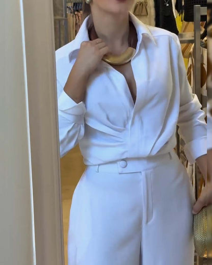 Bluse Revers Unifarben Vielseitig