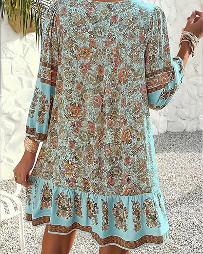 Kleid V-Ausschnitt Bindung Rüsche Blume