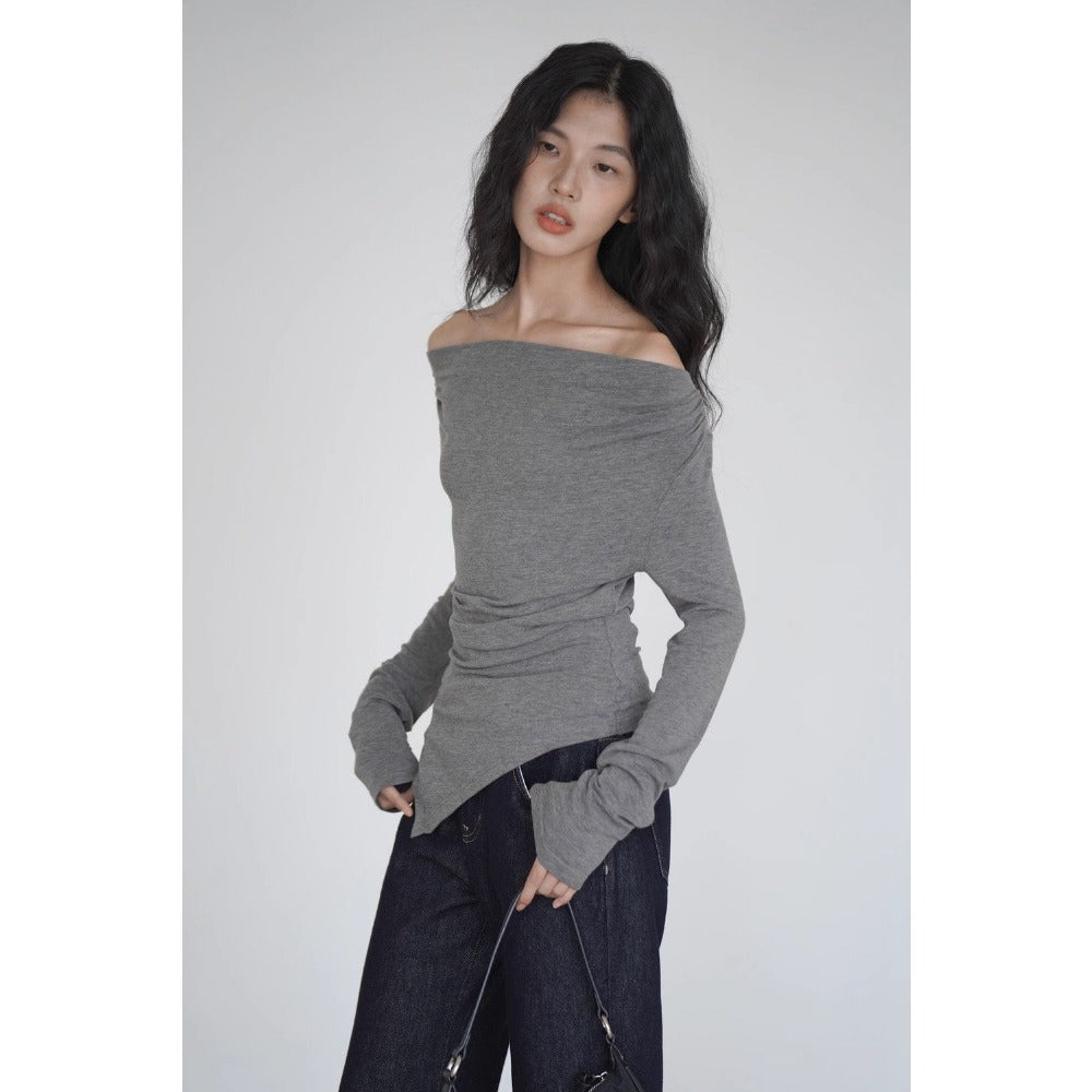 Gray Off Shoulder Long Sleeve Top for Women - Giuliana