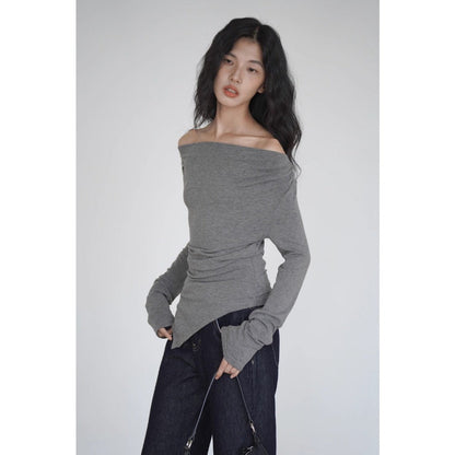 Gray Off Shoulder Long Sleeve Top for Women - Giuliana