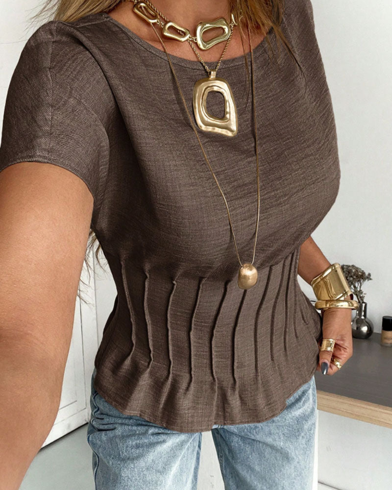 Bluse Plissiert Kurzarm