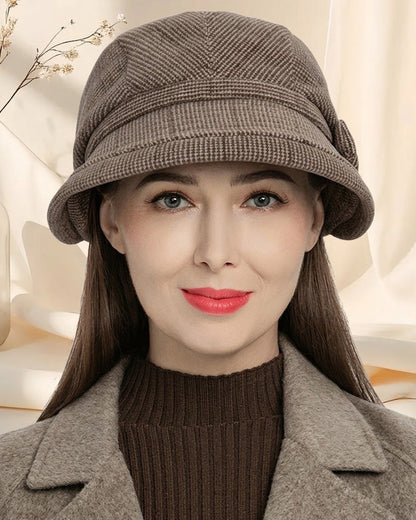 Damen Elegante Karomuster Schleife Dekor Baskenmütze