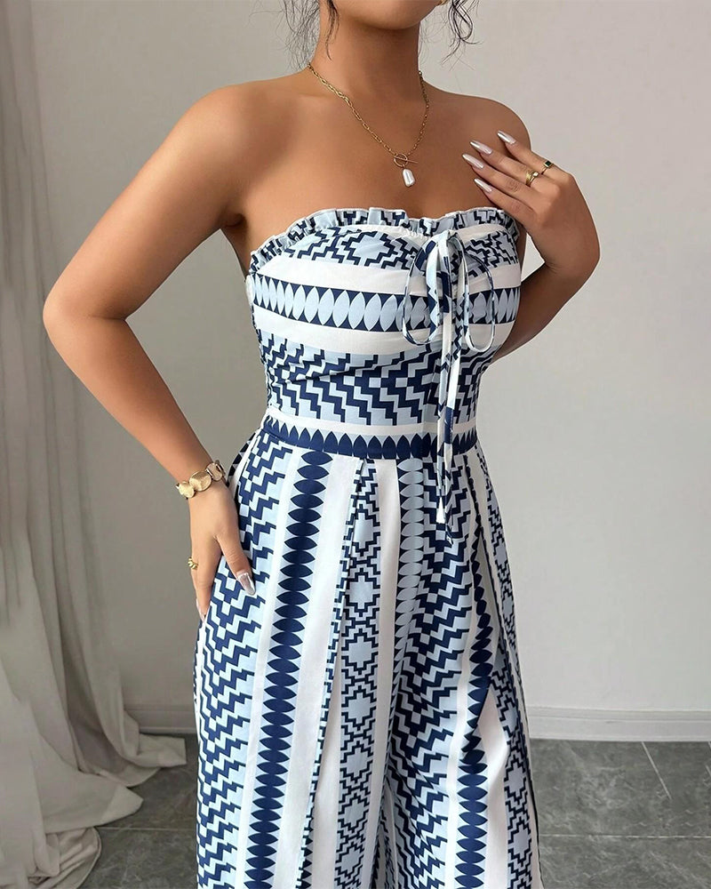 Jumpsuit Geometrisch Bandeau Schlitz Breites Bein