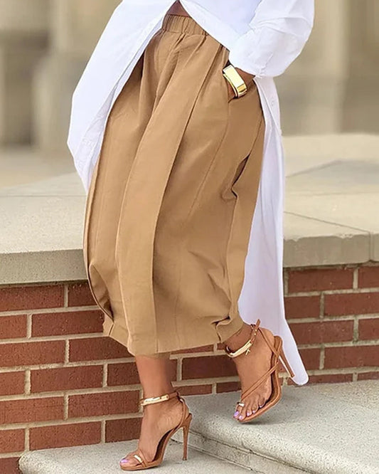 Hose Unifarben Elastischer Bund Tulpen-Saum Cropped