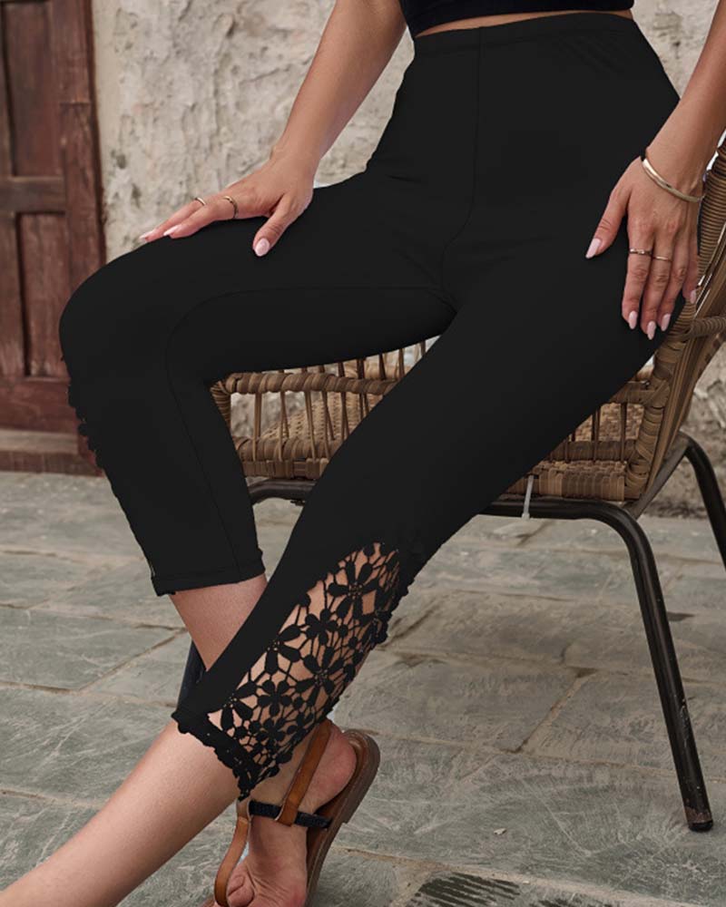 Leggings Hohe Taille Spitze 3/4 Länge