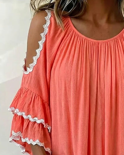 Bluse Off-Shoulder Rüsche Fledermausärmel Loose Fit